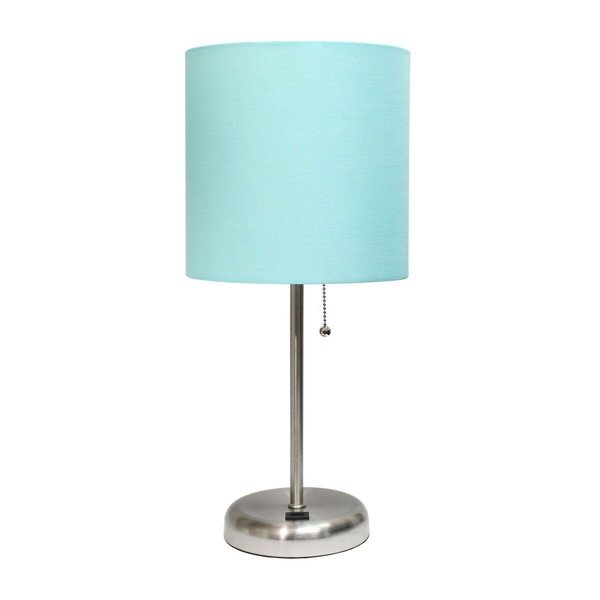 Diamond Sparkle Stick Table Lamp with USB Charging Port & Fabric Shade, Aqua DI2519765